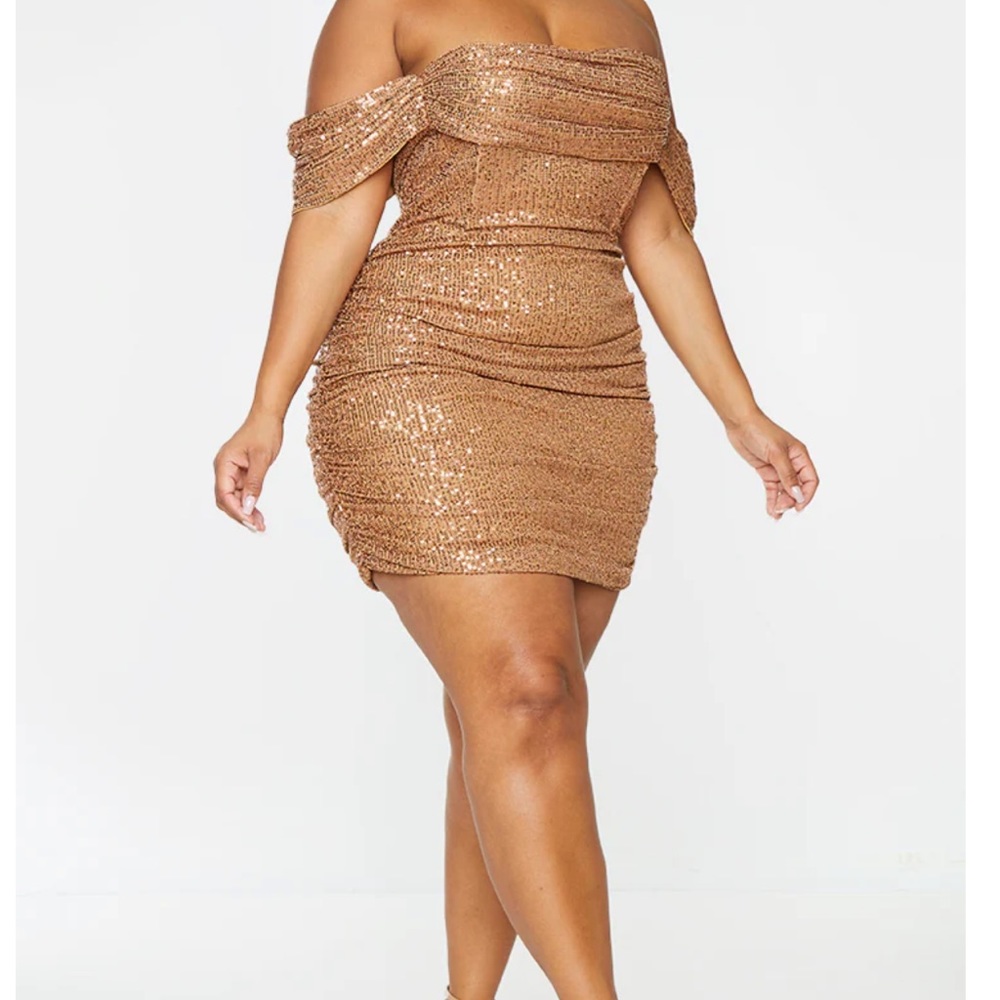 Plus Mocha Sequin Bardot Bodycon Dress